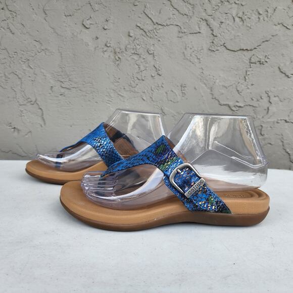 Aetrex Flip Flop Sandals Womens 6 Rita Adjustable Blue Snakeskin Comfort Thong - Picture 3 of 13
